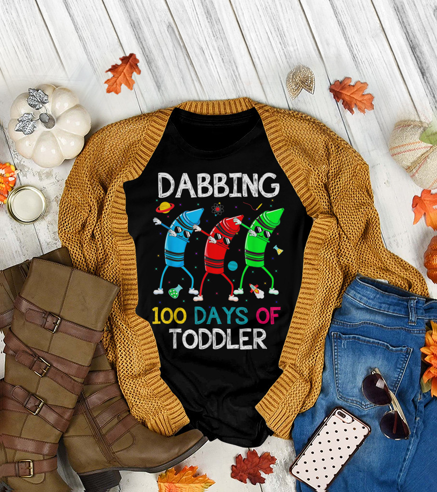 Dabbing 100 Days of Toddler with Dabbing Crayons in Space T-Shirt
