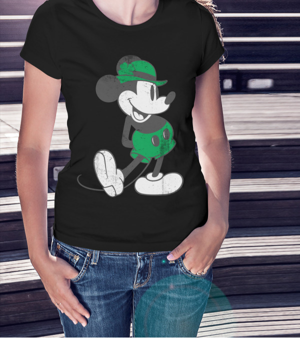 Mickey Mouse Classic Green Clover Hat Disney T-Shirt