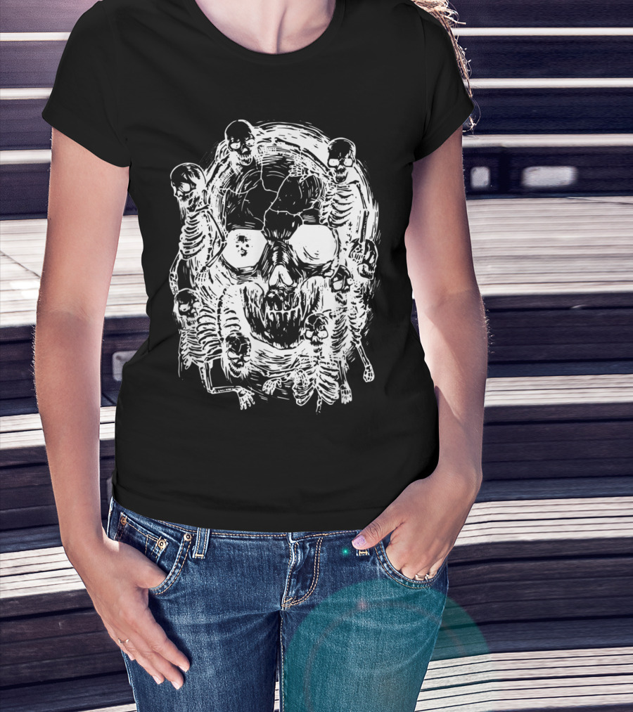 Happy Halloween Skeleton Skull Horror Scary Tattoo T-Shirt