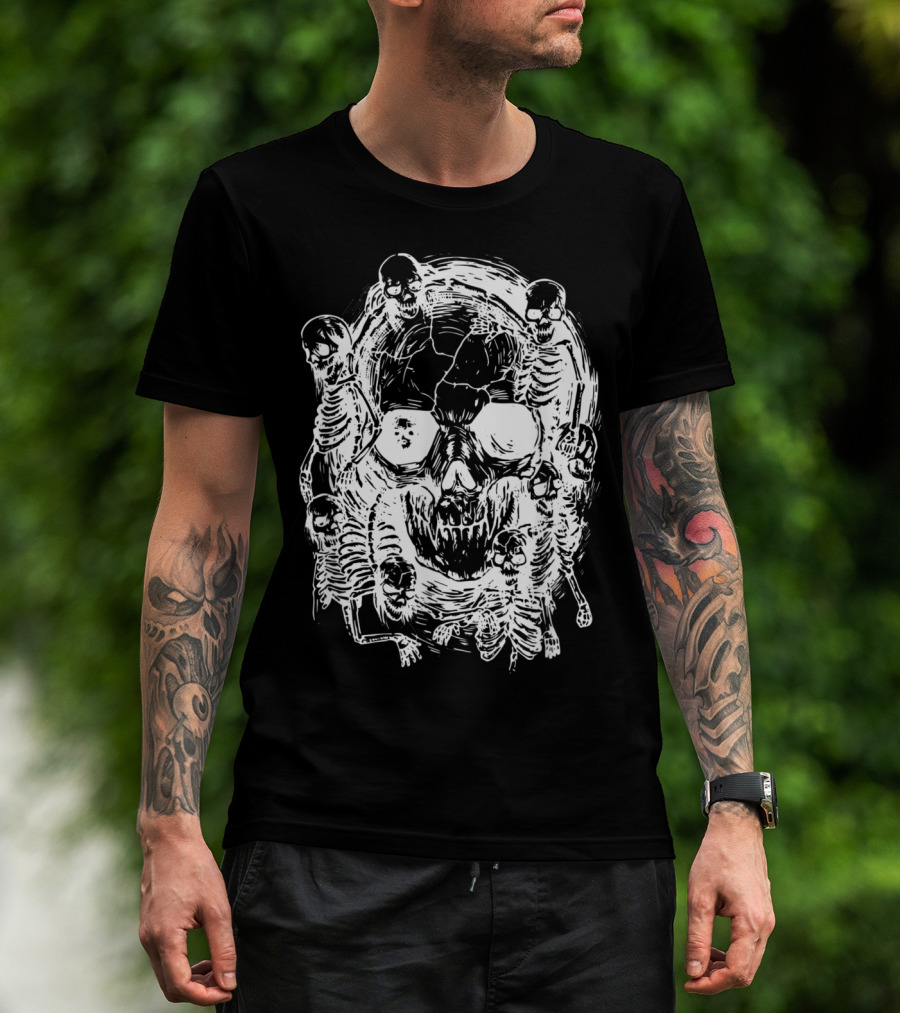 Happy Halloween Skeleton Skull Horror Scary Tattoo T-Shirt