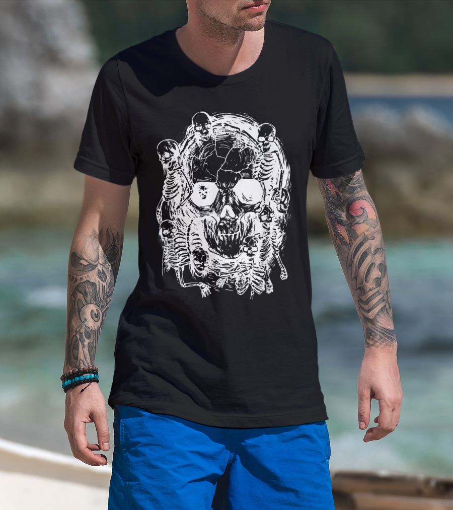 Happy Halloween Skeleton Skull Horror Scary Tattoo T-Shirt