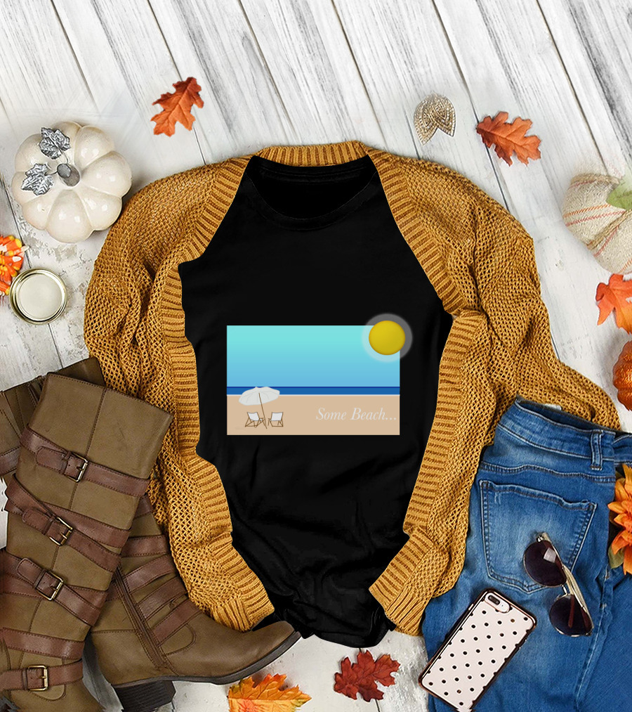 Some Beach Chairs and Umbrella Under the Sun with Blue Sky and Ocean T-Shirt