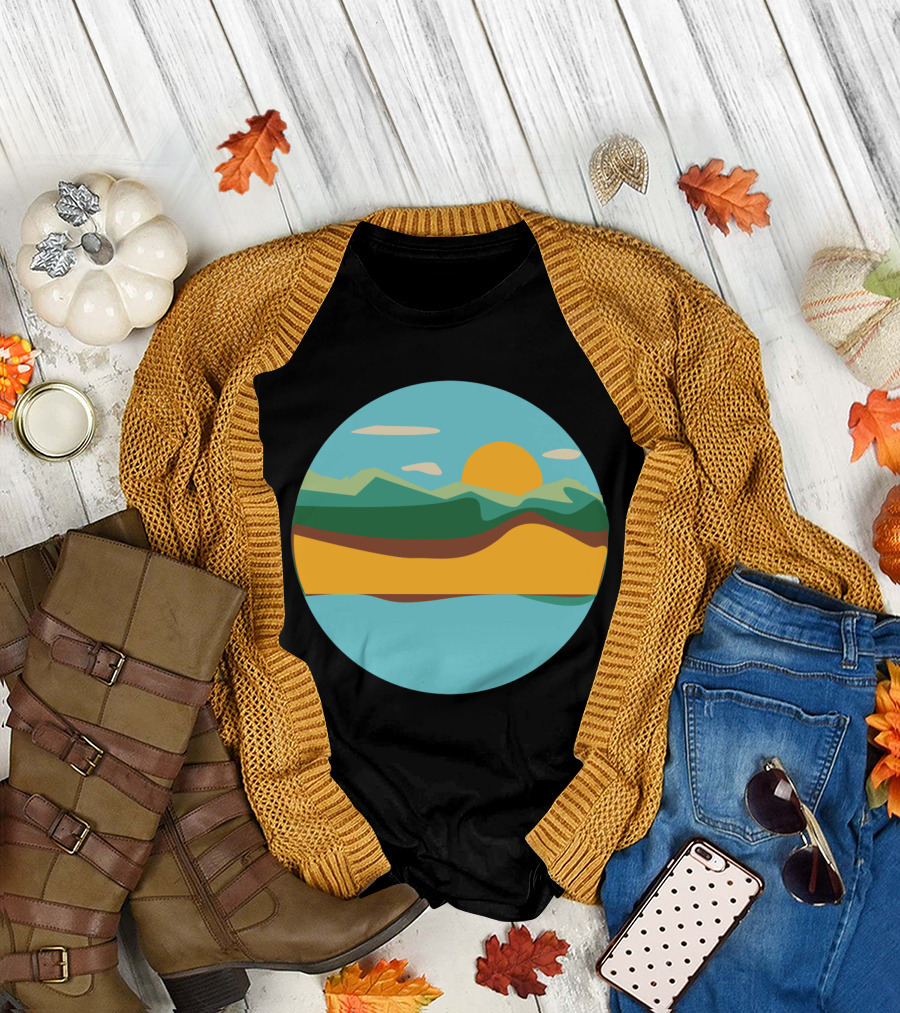 Sunset Over Vibrant Beach Horizon Landscape T-Shirt