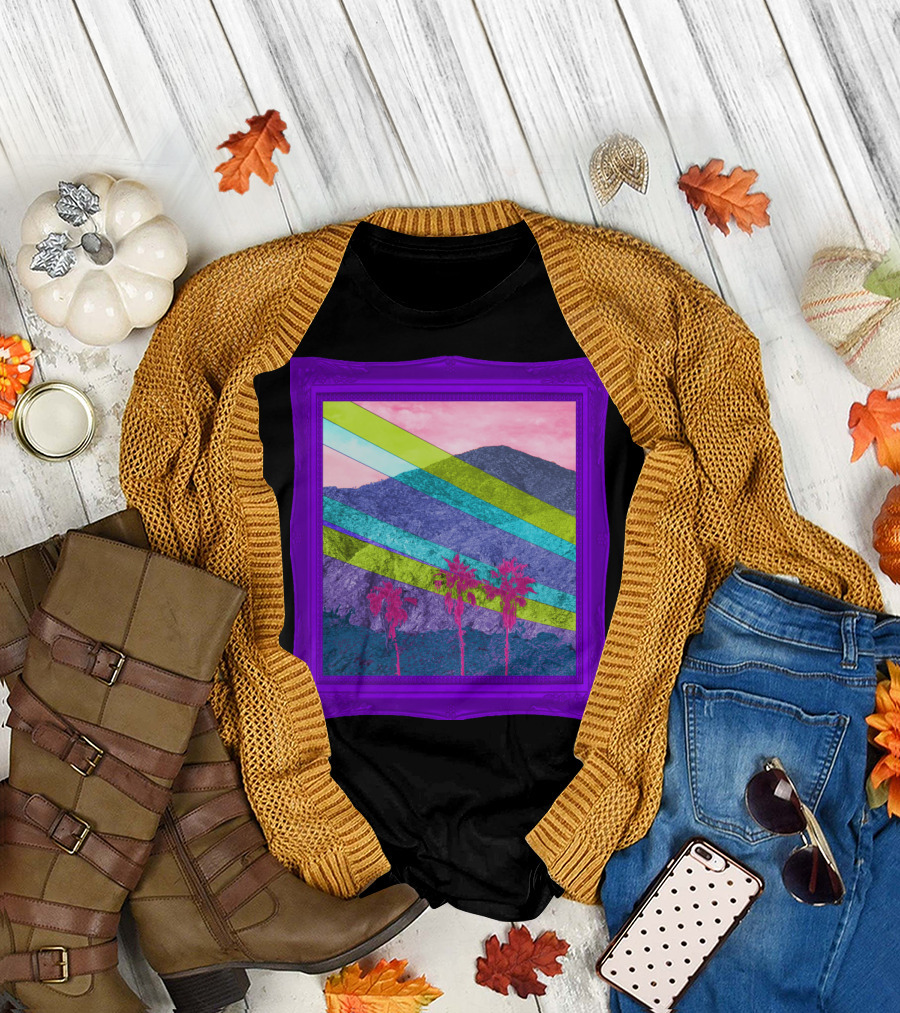 Purple Mountain Majesty Framed Neon Palm Landscape T-Shirt