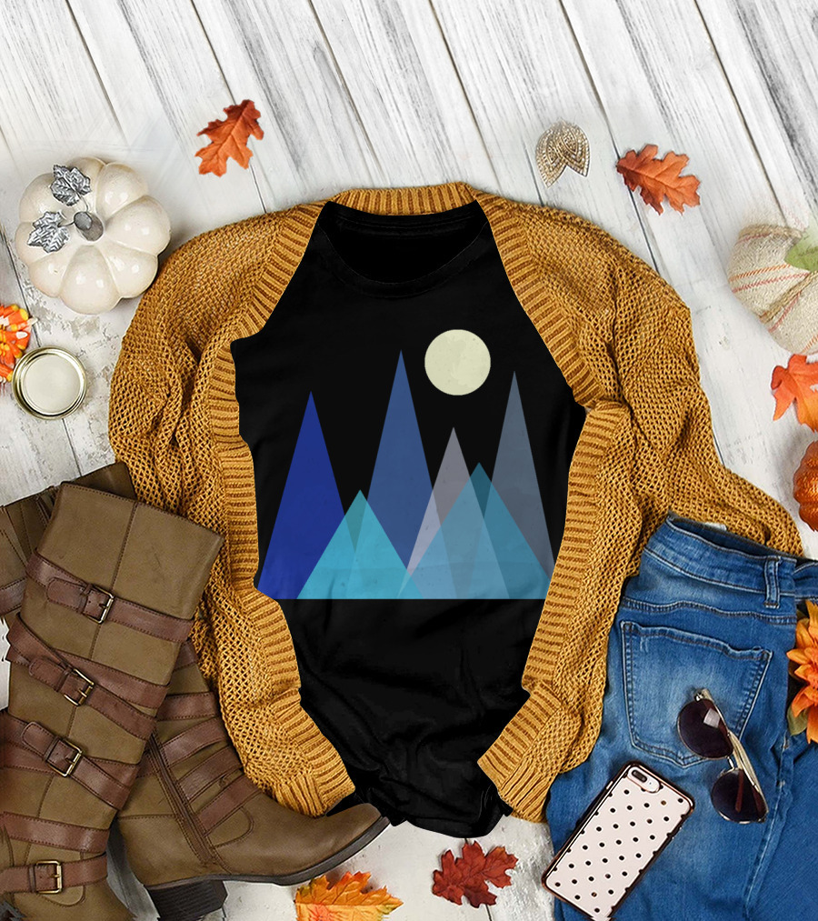Geometric Peaks Under Moonlight with Mountain T-Shirt