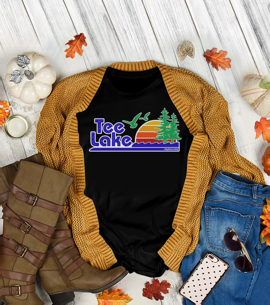 Tee Lake Scenic Sunset with Birds and Trees by MyNatureSide T-Shirt
