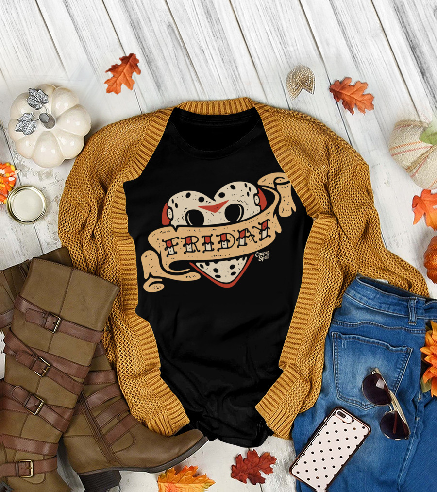 Jason Mask Heart Banner Friday Casper Spell T-Shirt