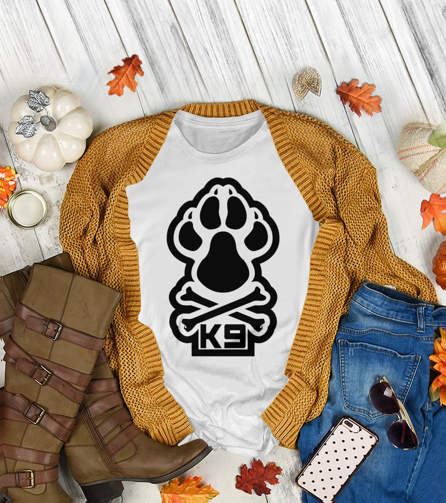 K9 Dog Paw Crossbones Symbol with Bold Typography T-Shirt