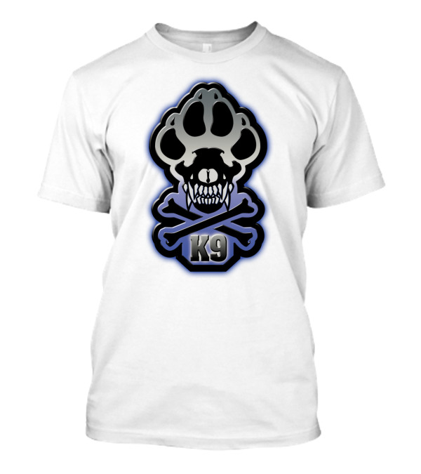 K9 Dog Skull Blue Paw And Crossbones T-Shirt