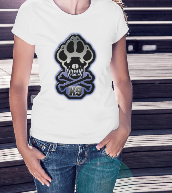 K9 Dog Skull Blue Paw And Crossbones T-Shirt