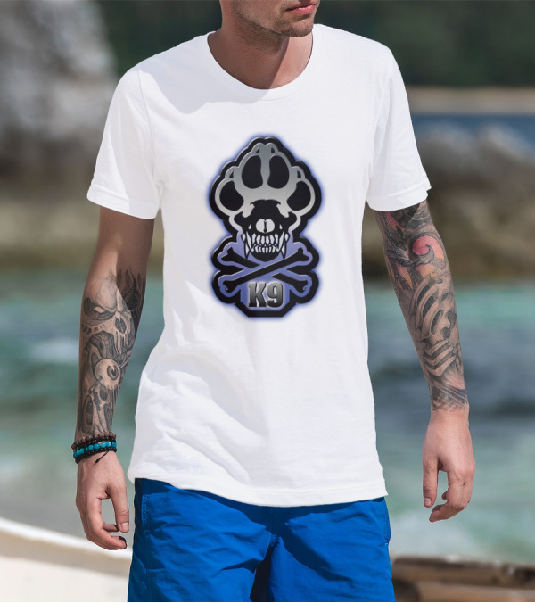 K9 Dog Skull Blue Paw And Crossbones T-Shirt