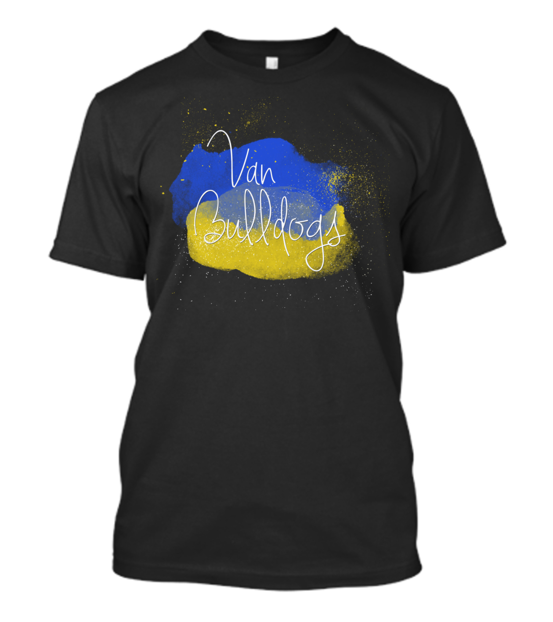 Van Bulldogs Blue And Yellow Paint Splatter T-Shirt