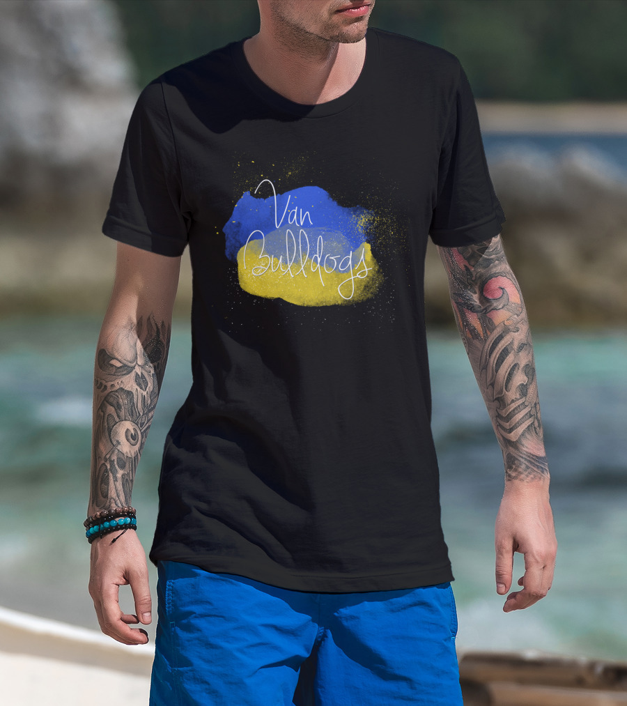 Van Bulldogs Blue And Yellow Paint Splatter T-Shirt