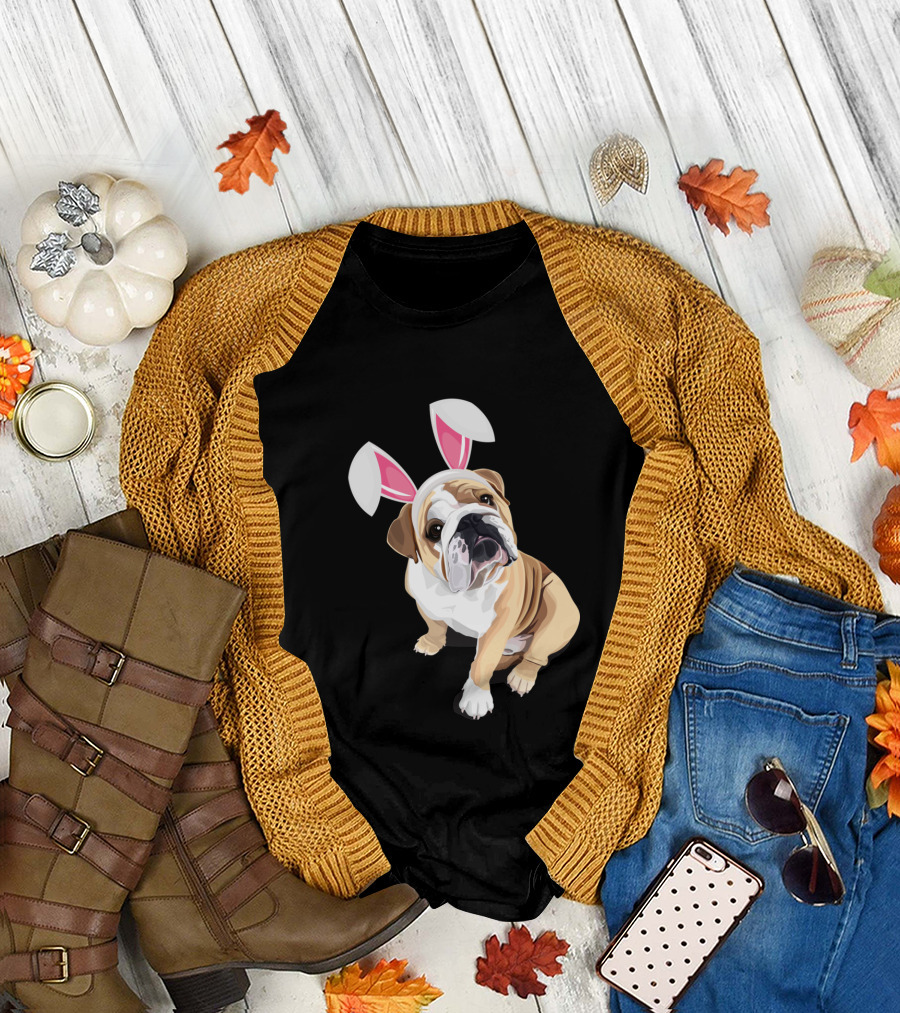 Happy Easter Bulldog with Bunny Ears T-Shirt