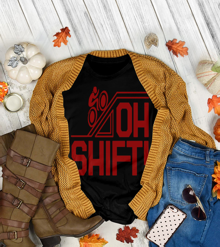 Oh Shift Cycling with Bold Red Biking T-Shirt