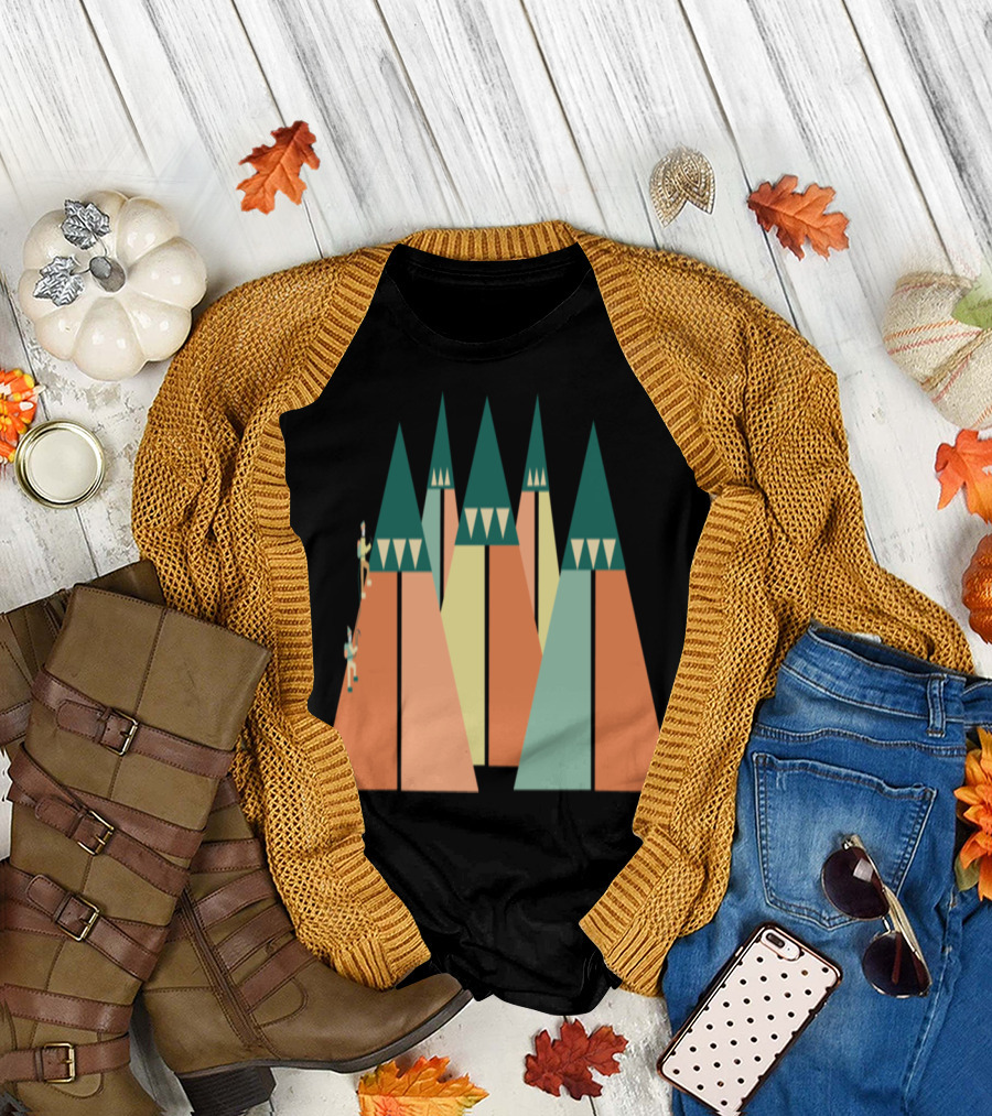 Geometric Mountain Adventure with Climbers in a Vibrant Triangle Landscape T-Shirt