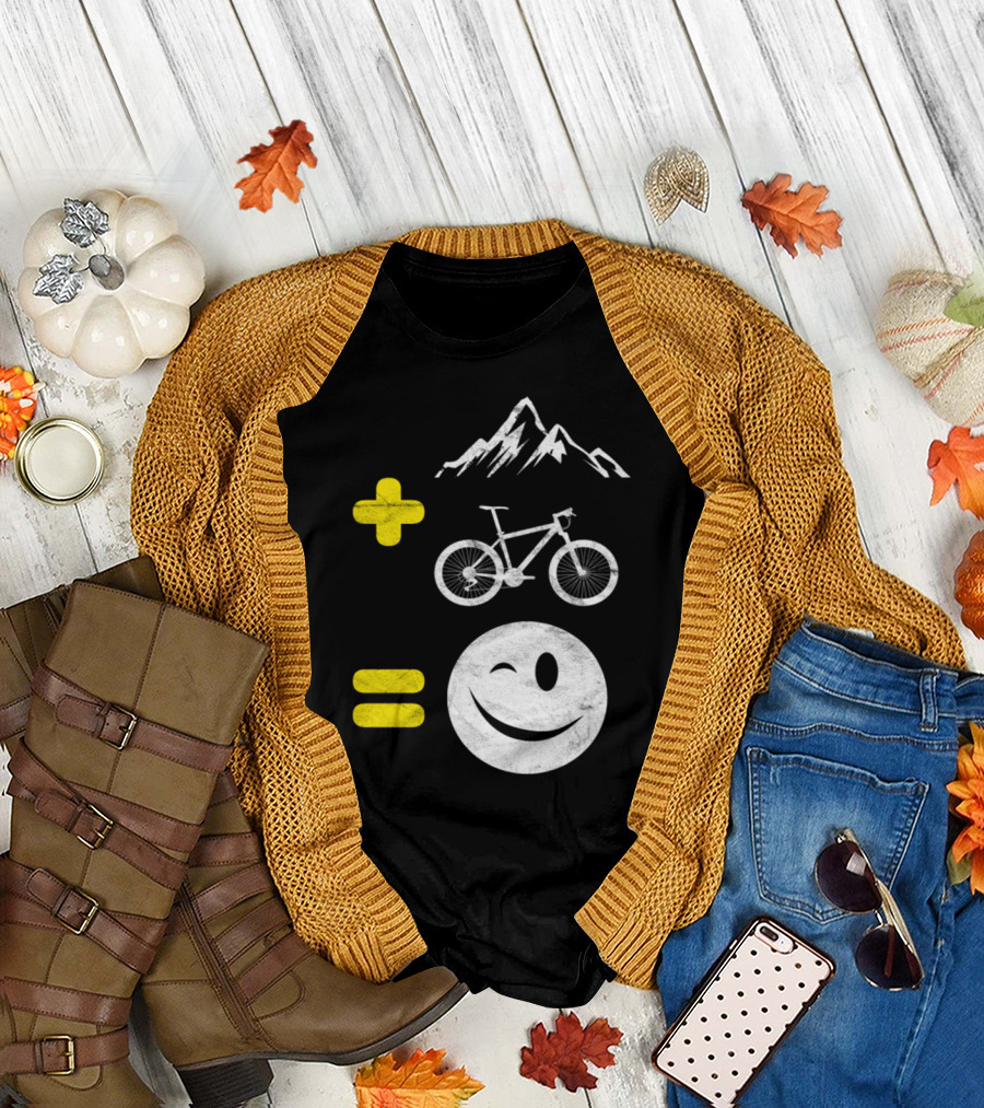 Mountain Plus Bicycle Equals Smiley Face T-Shirt