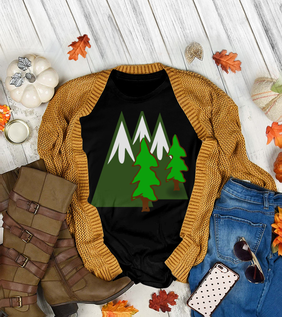 Evergreen Mountains Snow-Capped Peaks and Pine Trees T-Shirt