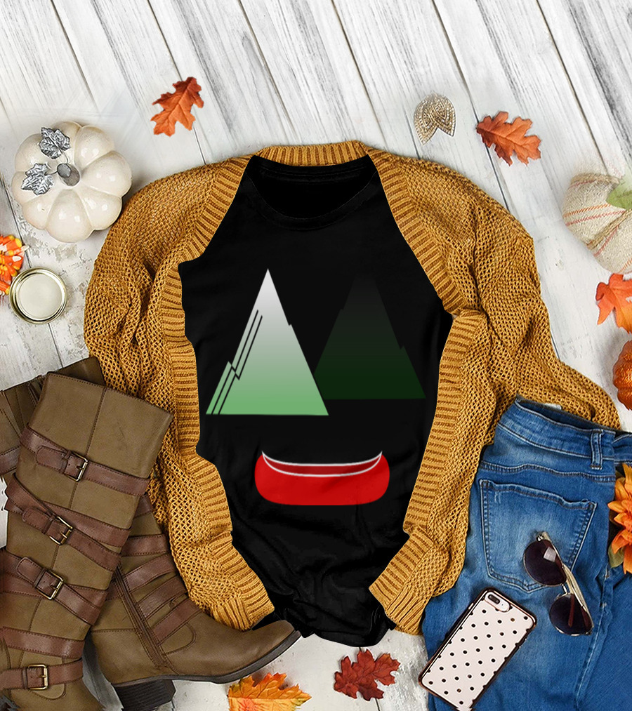 Red Canoe with Two Green Mountains T-Shirt