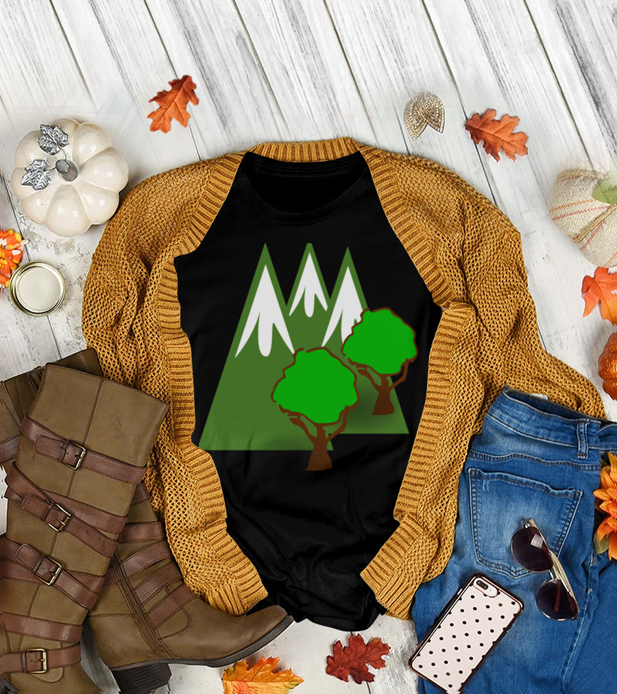 Mountain Peaks and Green Trees Graphic Forested Mountains T-Shirt