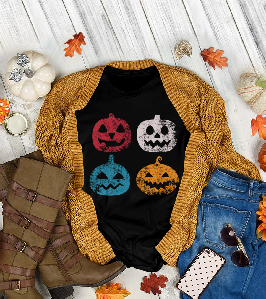 Classic Distressed Pumpkin Faces T-Shirt
