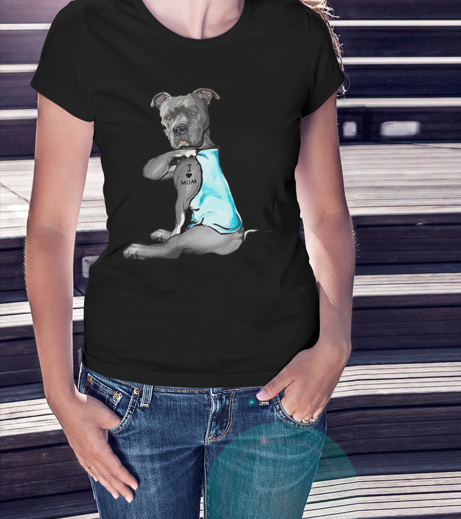 I Love Mom Pit Bull Tattoo T-Shirt