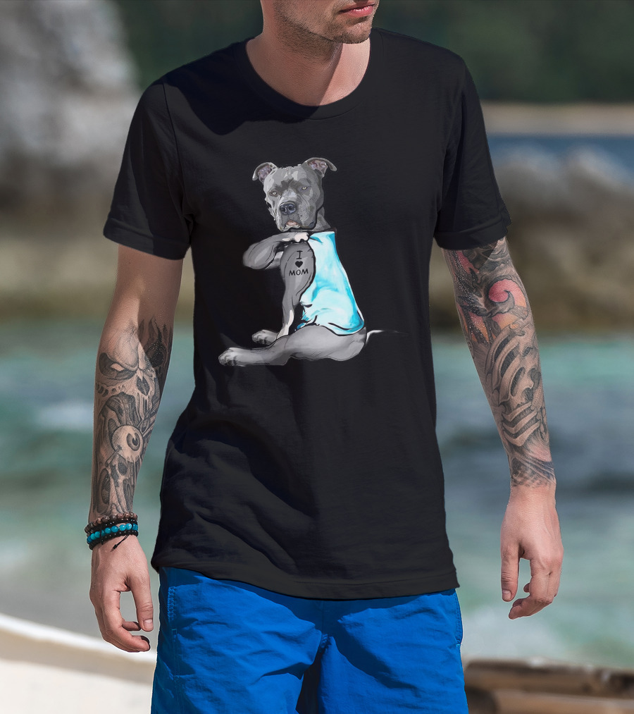I Love Mom Pit Bull Tattoo T-Shirt