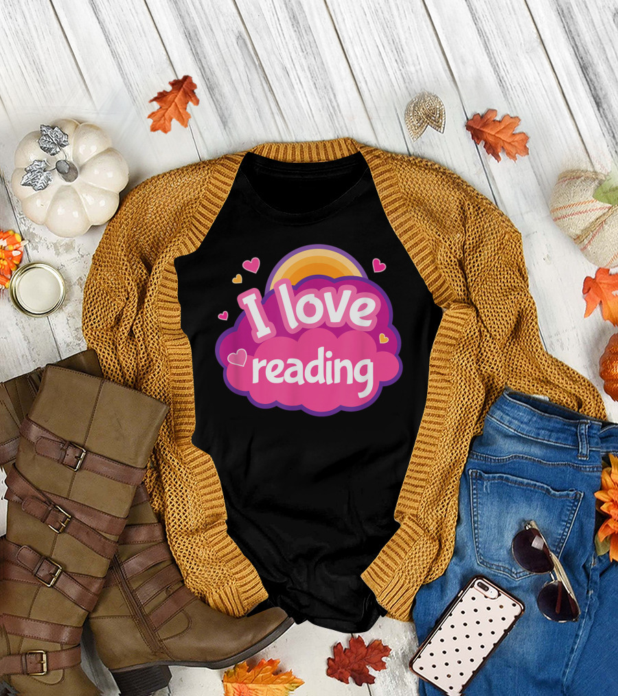 I Love Reading Heart Cloud Rainbow Book Club Librarian T-Shirt