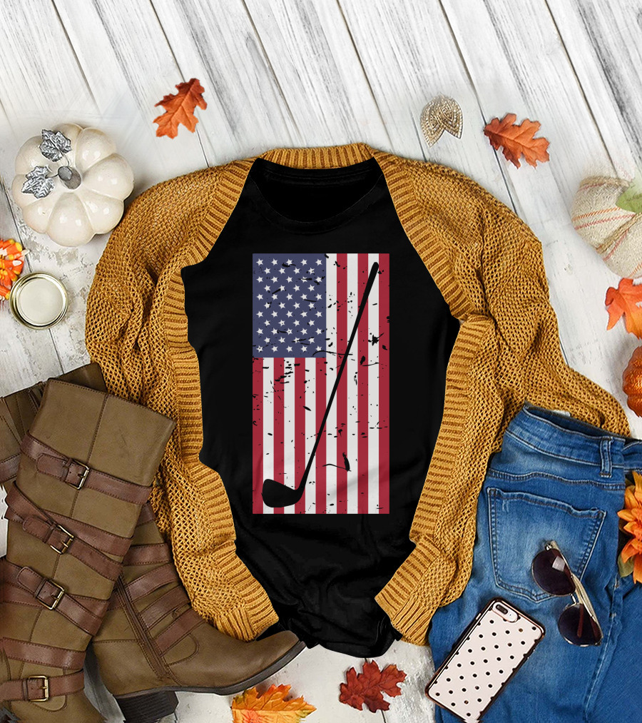 Patriotic Golfer Club USA Flag Golf Club T-Shirt