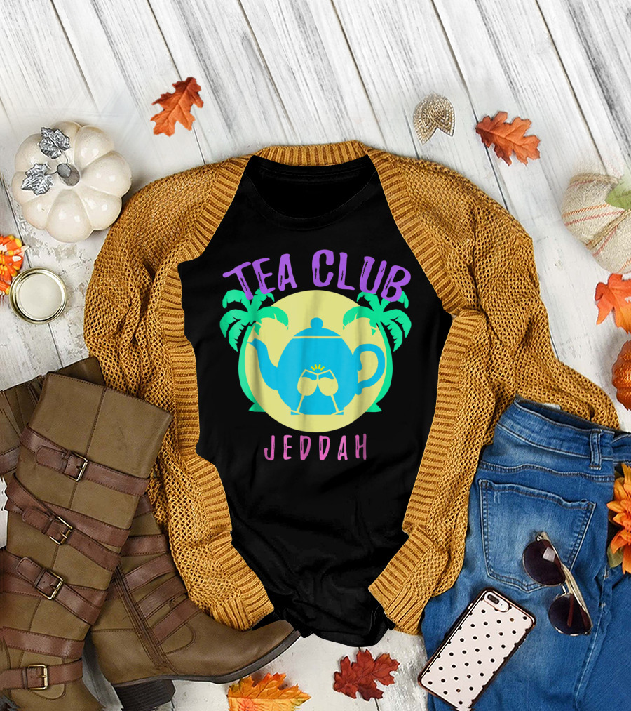 Jeddah Tea Club Tropical Teapot and Palm Trees T-Shirt