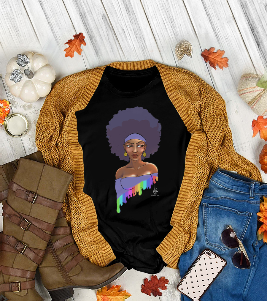 Drip Girl Pop Sam Afro Rainbow Fashion Afrocentric T-Shirt