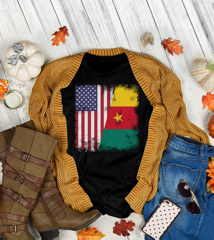 Vintage Half Cameroonian Flag USA Cameroon T-Shirt