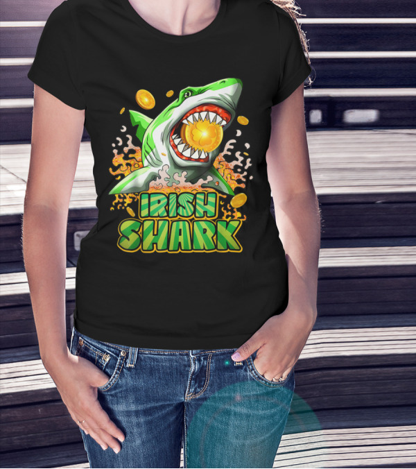 Irish Shark St Patricks Day Women Gold Coins T-Shirt