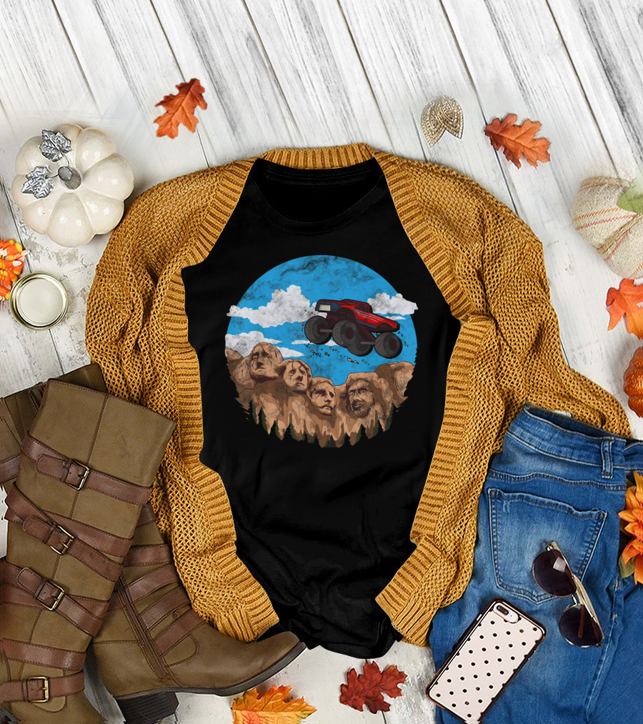 Vintage Monster Truck Over Mount Rushmore Toddler Adventure T-Shirt