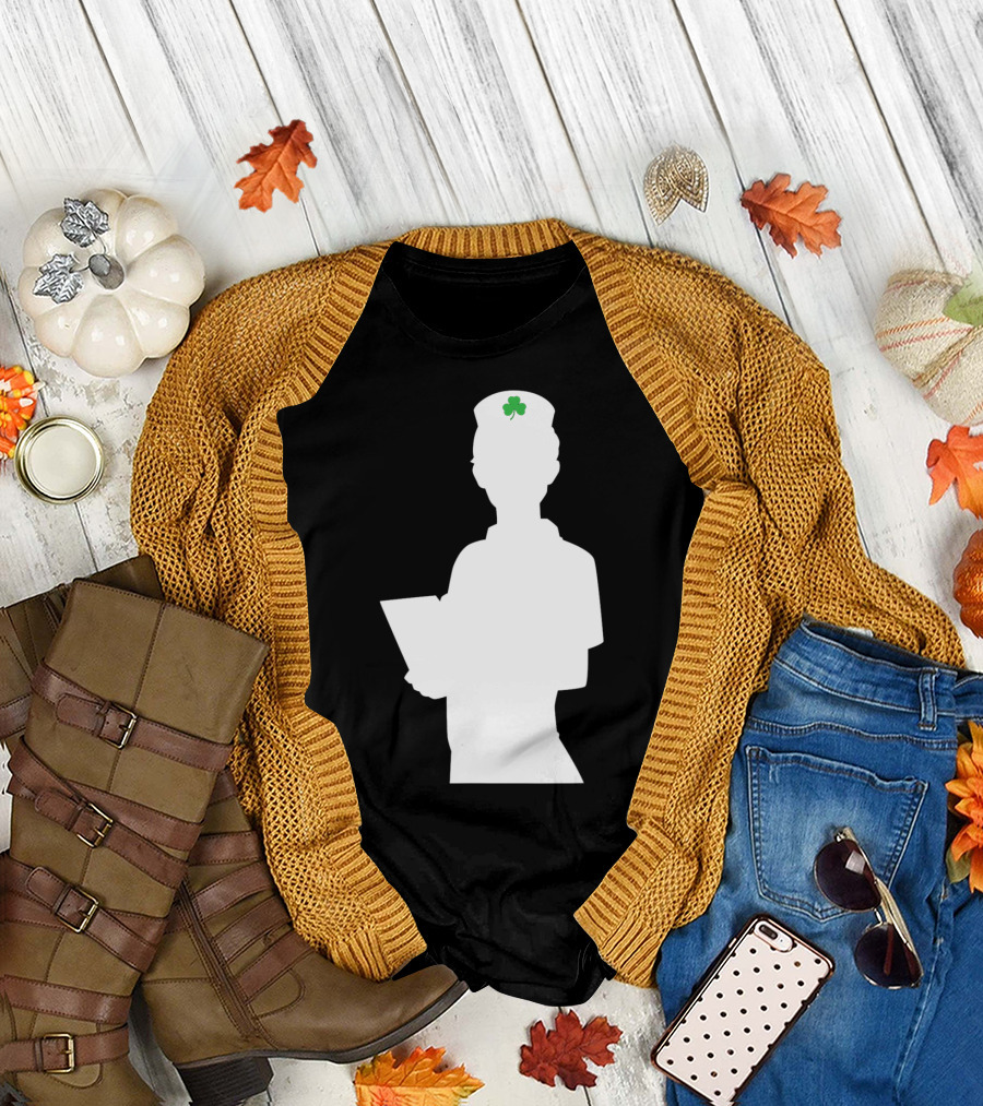 St Patricks Day Nurse Silhouette with Shamrock Hat T-Shirt