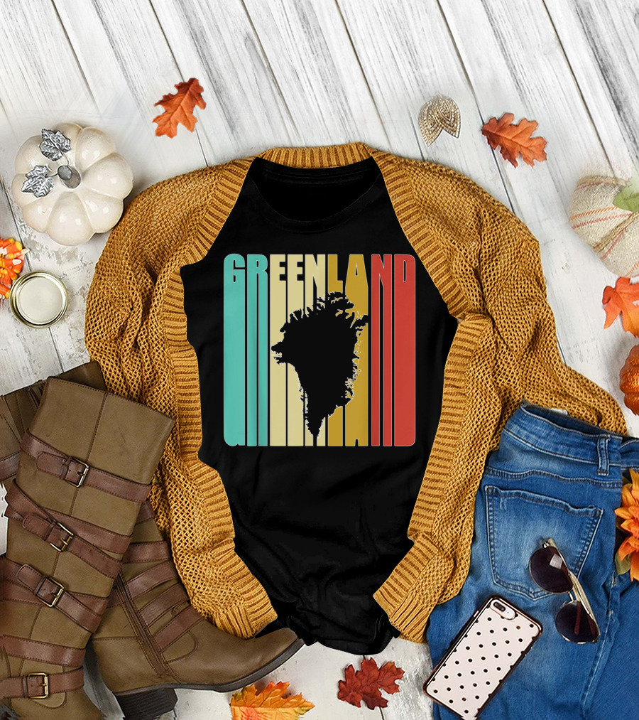 Greenland Vintage Map Silhouette Retro Color Stripes T-Shirt