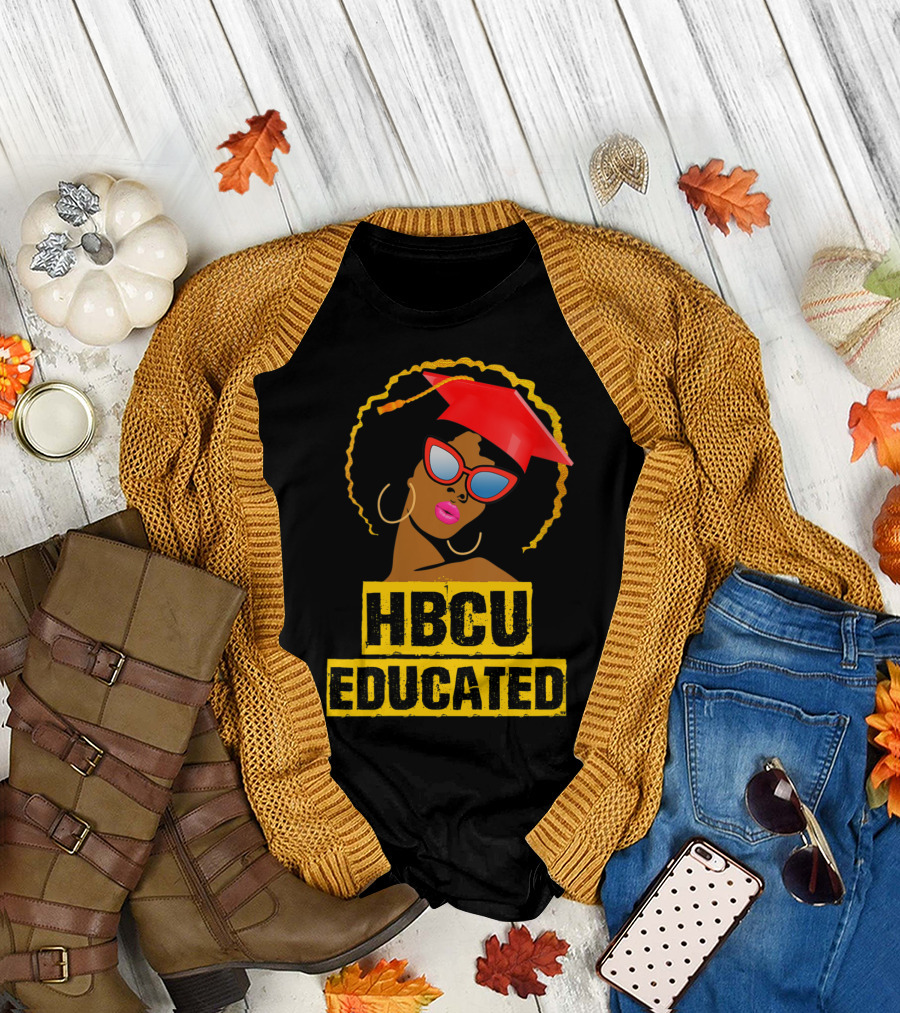 HBCU Educated Black Girl Graduate with Afro and Graduation Cap T-Shirt