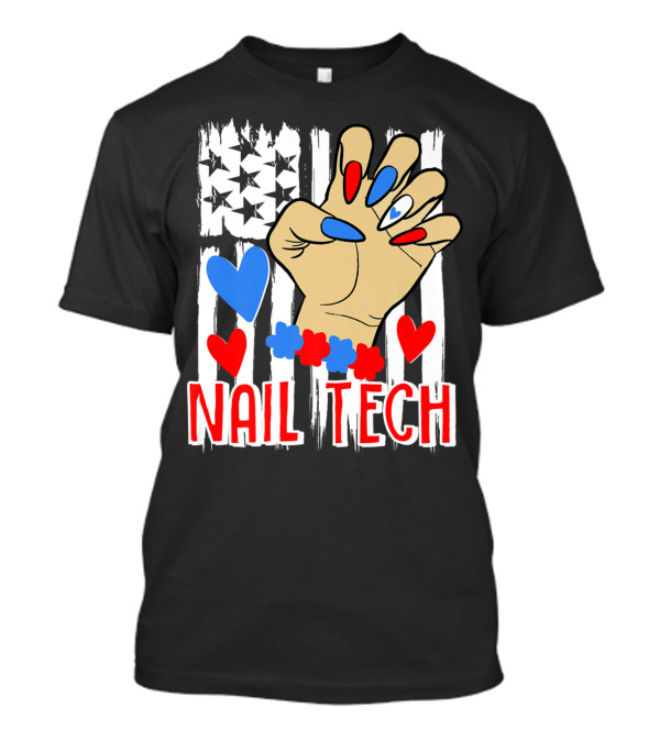 Nail Tech Patriotic Cute American Flag Hearts T-Shirt