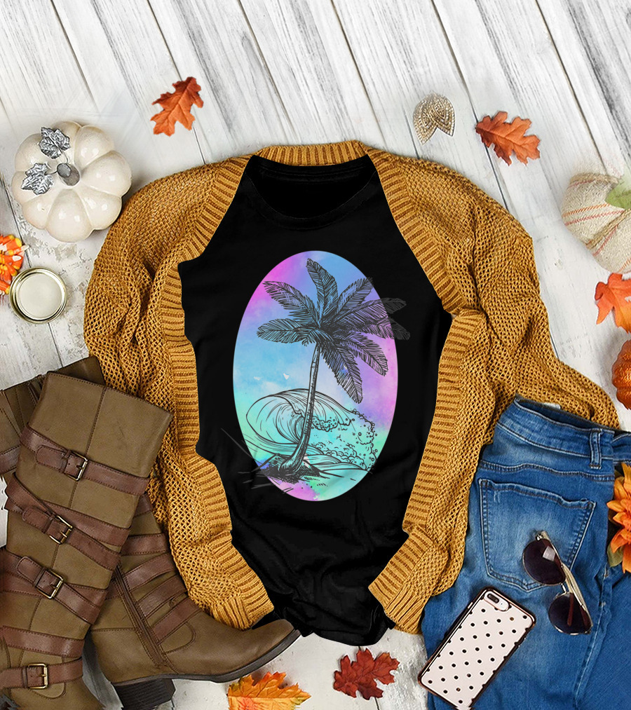 Palm Tree Island Ocean Group Beach Vacation Tropical Scene T-Shirt