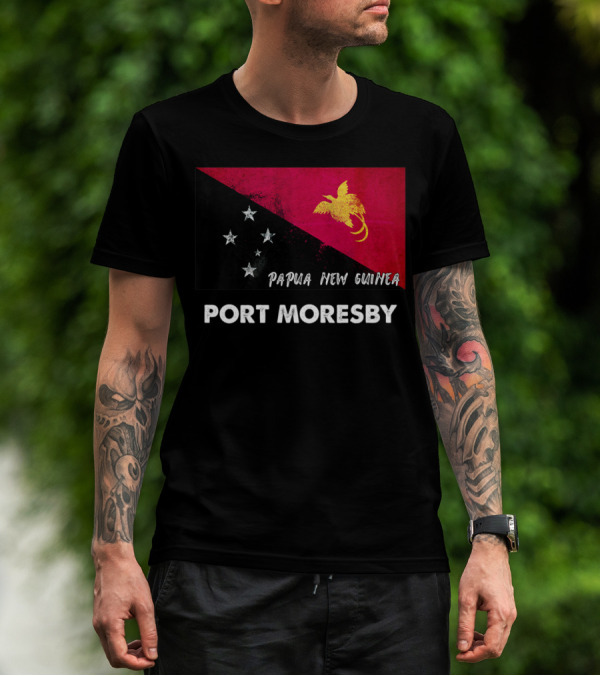 Port Moresby Papua New Guinea Flag Design Bird Of Paradise And Stars T-Shirt