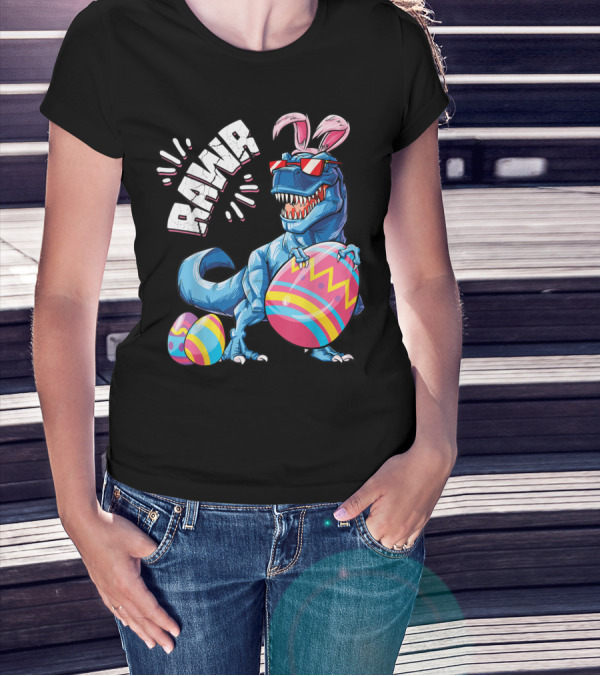 RAWR Easter Bunny Dinosaur Rex With Colorful Eggs T-Shirt