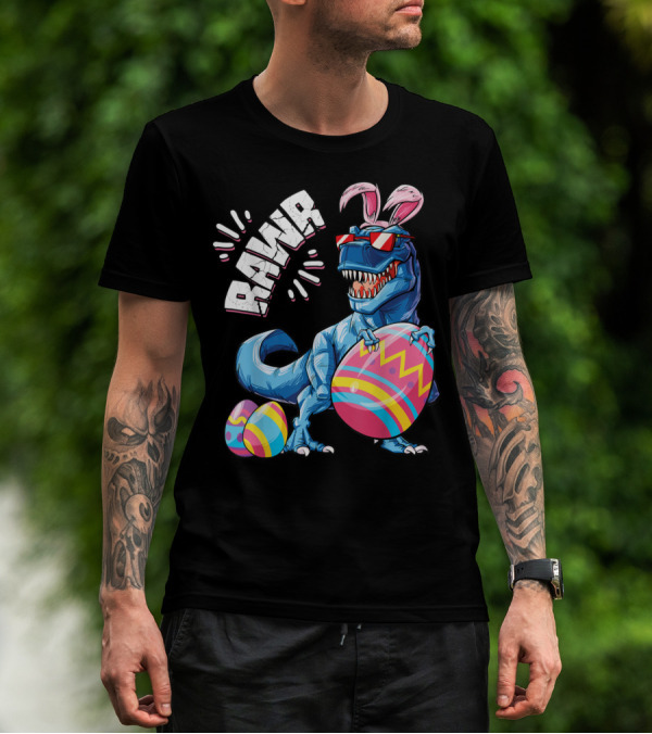 RAWR Easter Bunny Dinosaur Rex With Colorful Eggs T-Shirt