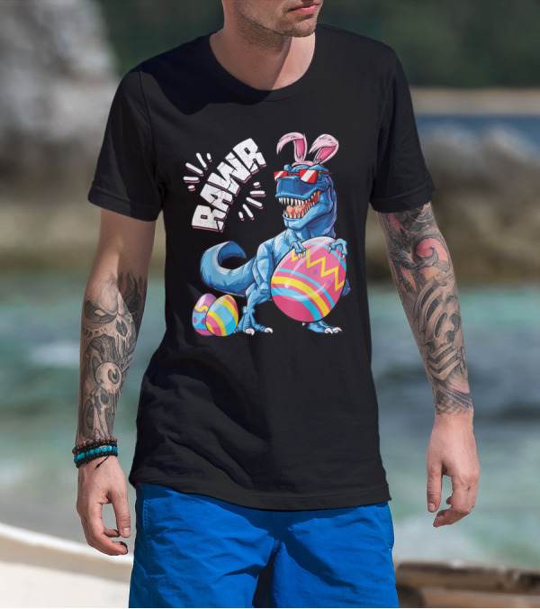 RAWR Easter Bunny Dinosaur Rex With Colorful Eggs T-Shirt