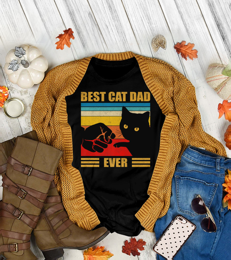 Vintage Best Cat Dad Ever Fist Bump T-Shirt