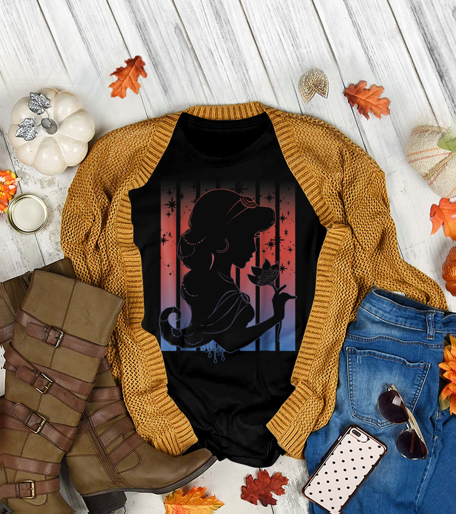 Disney Aladdin Jasmine Profile Outline Silhouette Night Sky Stars T-Shirt