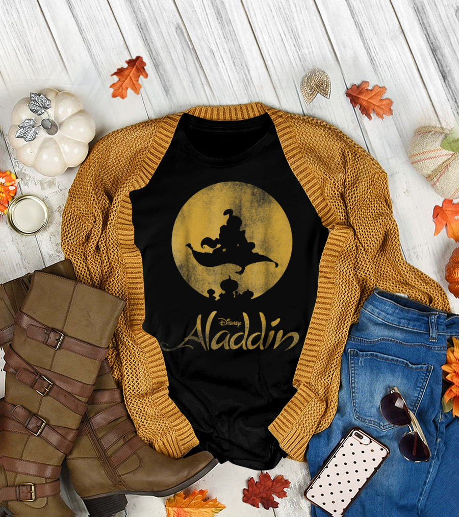Disney Aladdin Magic Carpet Silhouette in Golden Moonlight T-Shirt