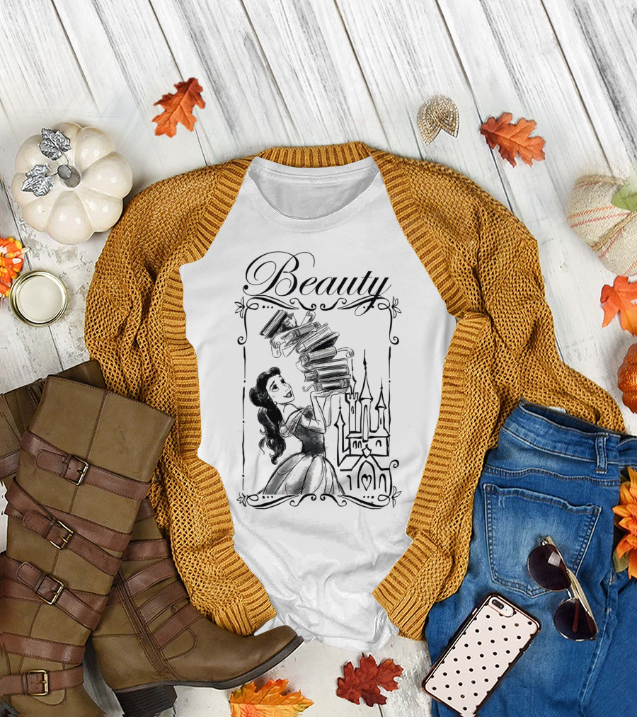 Disney Beauty and the Beast Belle Books and Castle T-Shirt