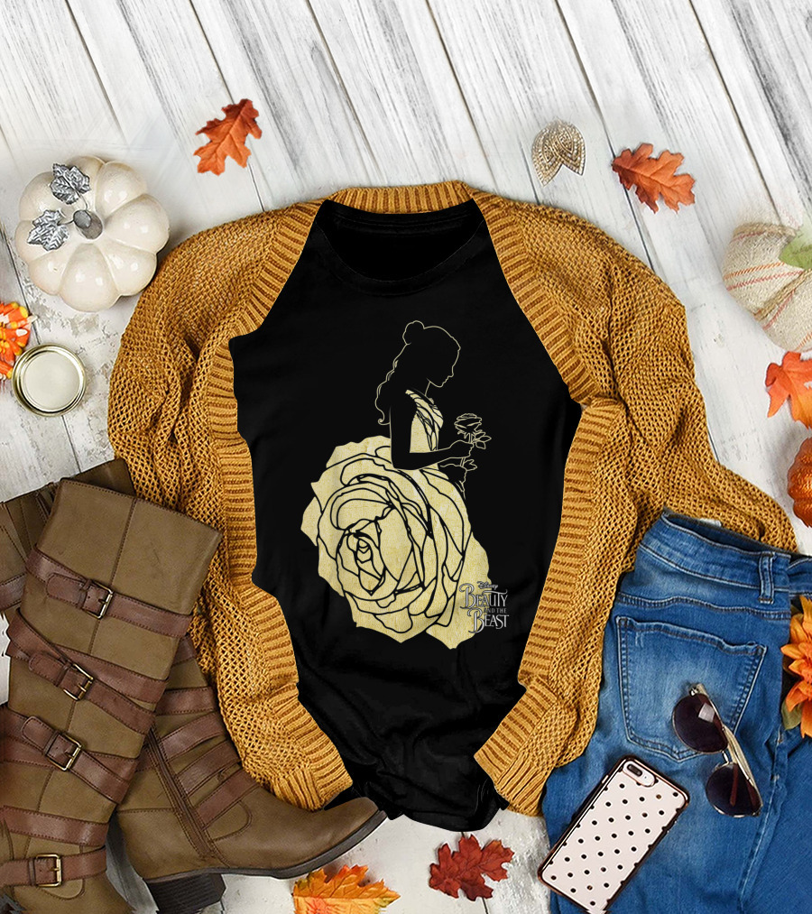 Disney Beauty and the Beast Belle Silhouette Golden Rose T-Shirt