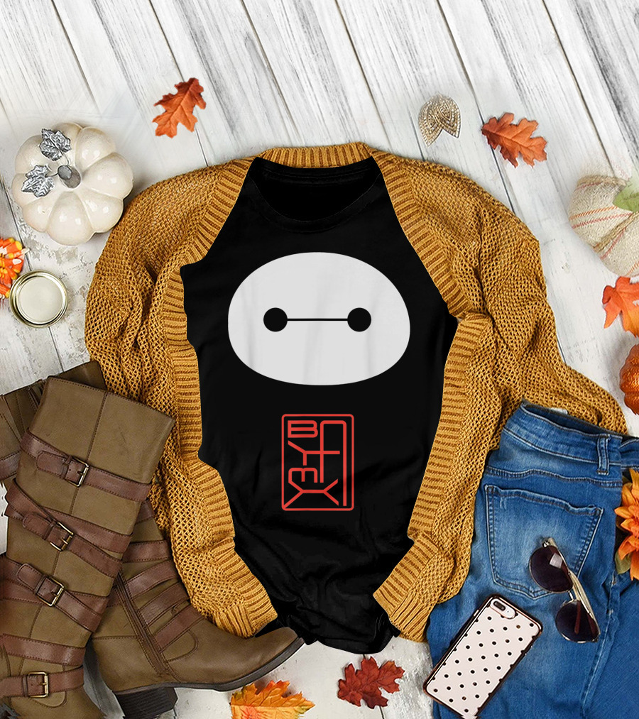 Disney Big Hero 6 Baymax Face Kanji Baymax Text T-Shirt