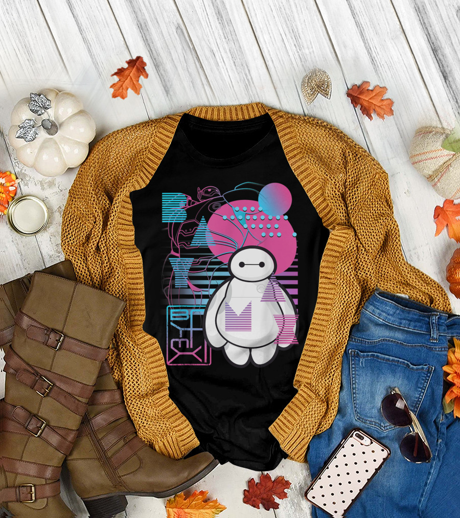 Disney Big Hero 6 Baymax Neon Blue Pink Geometric T-Shirt